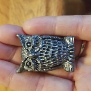 Vintage Signed Ricker Pewter Great Horned Owl Perched On a Branch Figurine
